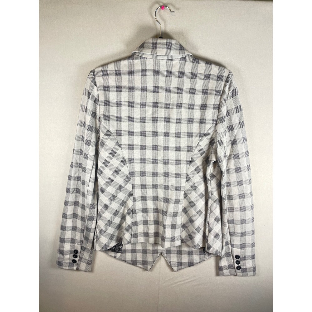 Cabi Womens Grey White Plaid Knit Blazer Jacket Size 10 Notched Lapel G93 - Picture 3 of 7